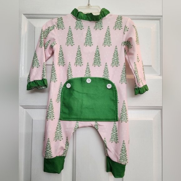 🎄Sugar Bee Ruffle Pink Christmas Tree Holiday One Piece 3mo - Picture 3 of 8
